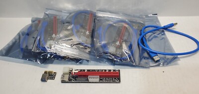 Lot of 6 PCI-E 1x to 16x Powered USB3.0 GPU Riser Extender Adapter Card new.