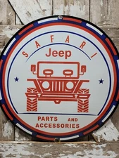 VINTAGE JEEP PORCELAIN SIGN 30" OLD WILLYS WRANGLER TRUCK SALES SERVICE PARTS