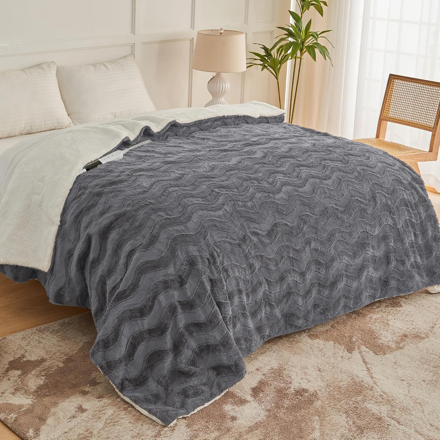 Heated Electric Blanket Twin Size - Soft Faux Rabbit Fur & Fleece,Fast-Heating W