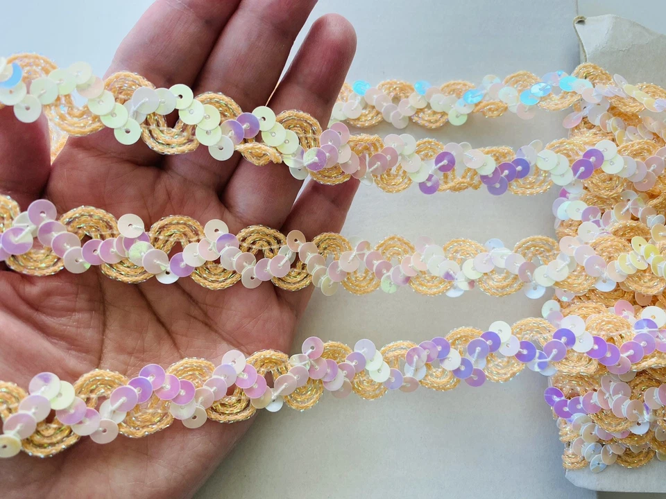 2 Yards Sequins & Corded Wavy Ribbon Orange Trim/Sewing/Crafts/Bridal/ 1/2" Wide - Image 2 of 4