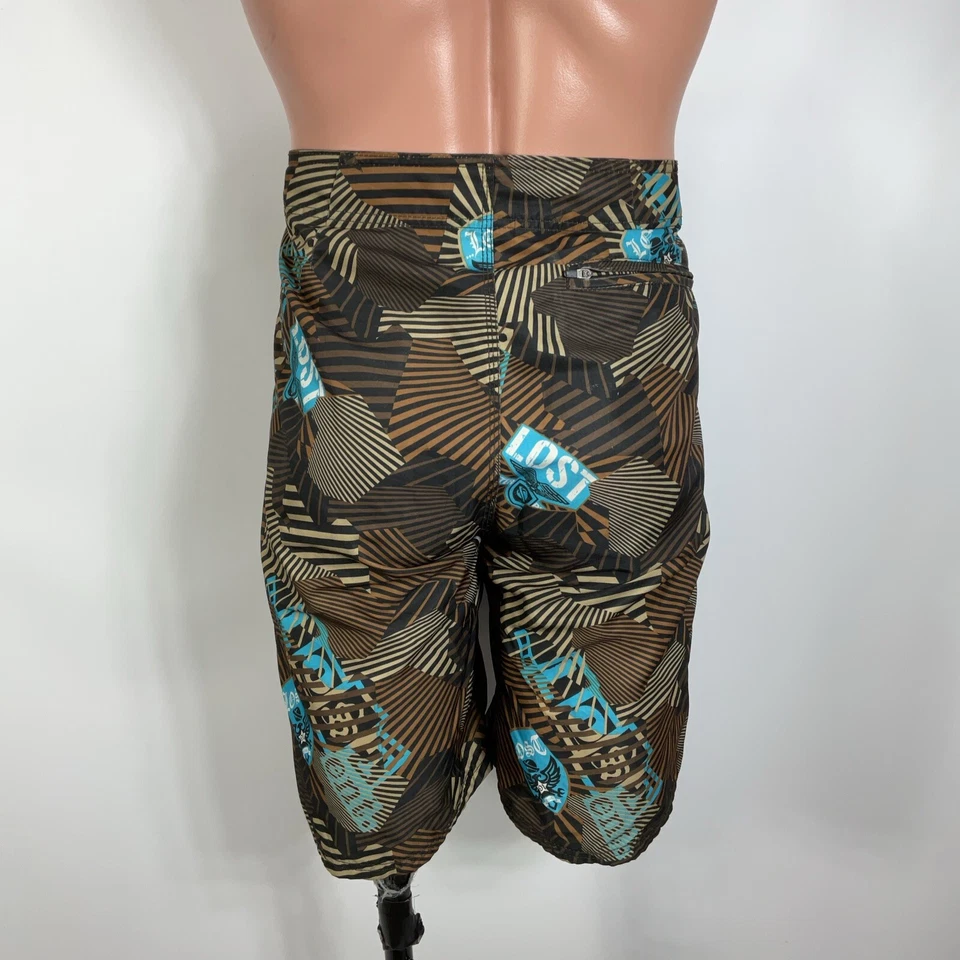 90 年代 Lost Mayhem Psycho 冲浪短裤 33 尼龙棕色抽象 X 长 — 第 2/4 张图片