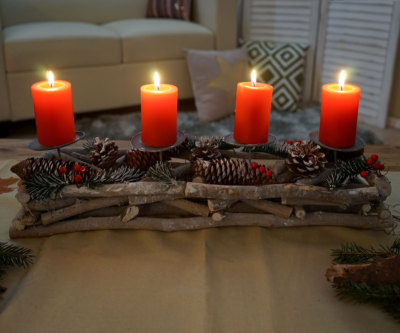 Teelichthalter Holz - Adventskranz Holz Länglich - Holz Kerzenständer - Rustikaler Kerzenhalter