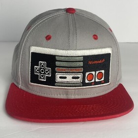 Nintendo Controller Hat Cap Snap Back Mens Gray Red Flat Bill Video Games NES