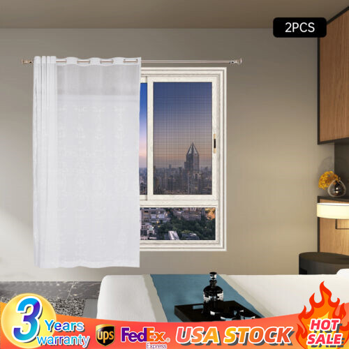 Pair White Color Knitted Floral Lace Curtains Bedrooms Net Curtain 108" X 100"