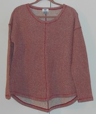 WOMEN'S OLD NAVY RED MARLED FRENCH-TERRY DROPPED SHOULDER L/S PULLOVER - MEDIUM