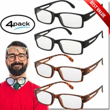 Reading Glasses Readers 4 Pack for Men and Women Classic Style Square Frame New 