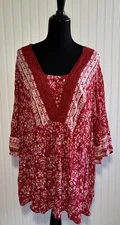 Catherines Veranda Lace Trim Tunic s Women's Plus 1X Flutter Sleeve Boho Indie