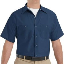 Red Kap Men's Industrial Work Shirt, Regular Fit, Short Sleeve, Navy