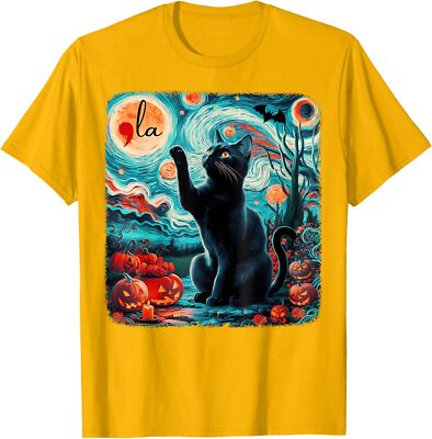 Black Cat Comma La Kamala Harris Halloween Starry Unisex T-Shirt