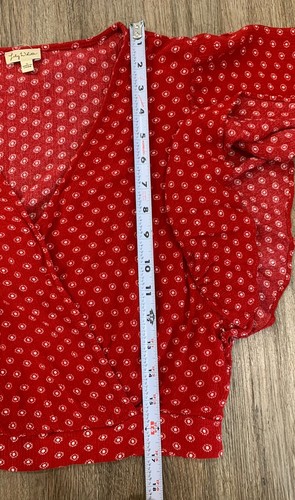Lily White Red White Dot Crop Blouse Ruffle Fringe-Flutter Sleeve Size Small - Picture 12 of 13
