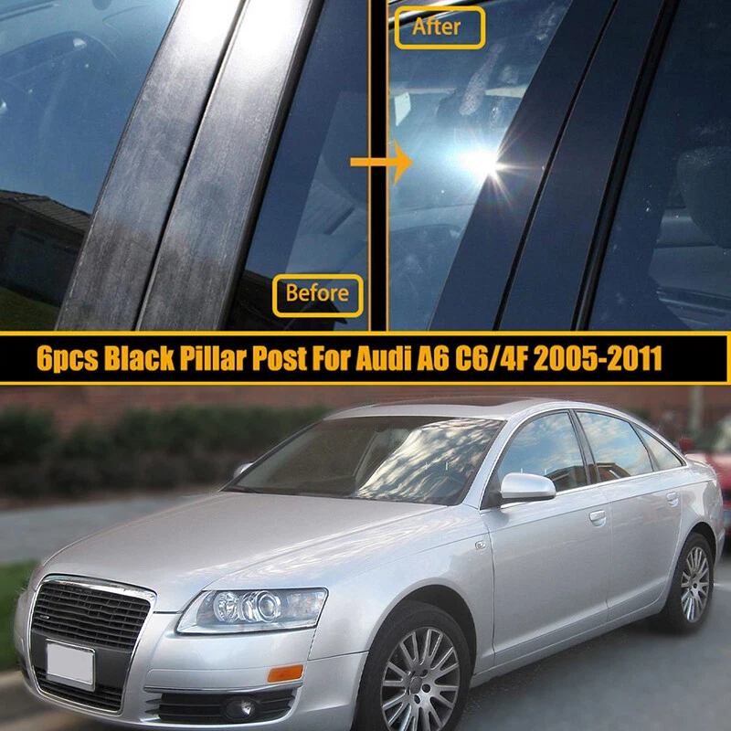 Cubierta de moldura de puerta lateral de postes de pilar negros brillantes 6 piezas para Audi A6 C5/4B 1997-2004 Foto 4 de 4