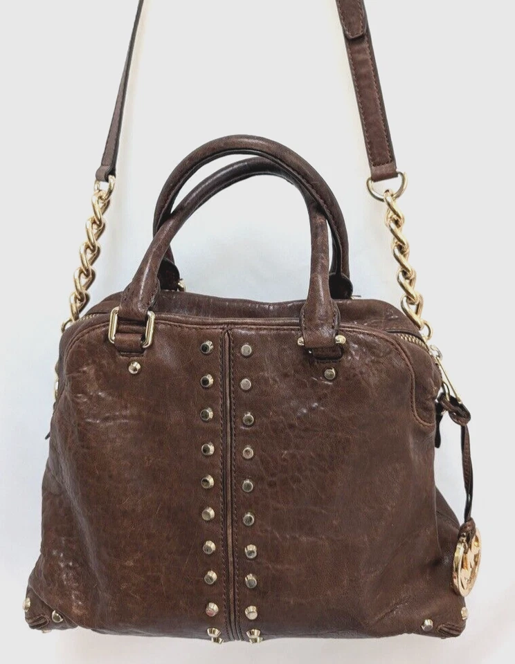 MICHAEL KORS Mujer Uptown Astor Cuero Tachonado Bolso Bandolera de Mano Cartera Marrón Foto 2 de 4