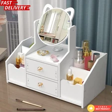 Makeup Organizer with Cat Mirror Storage Box with 2 Drawers 15.7 x 7.9 x 5.5 in