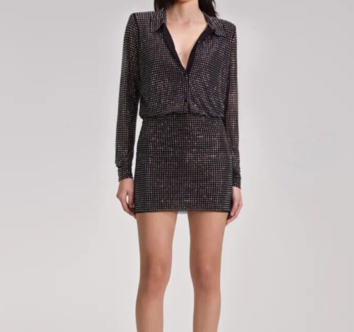 Abito Mini Camicia Autoritratto Nero Strass UK10 US 6 - Foto 2 di 9