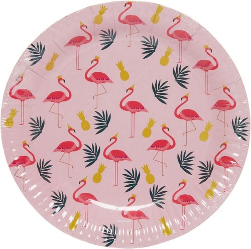 Tropical Flamingo Party Plates Pink Paper 23cm Party Palm Pineapple Hawaiian x 8 - Picture 5 of 8