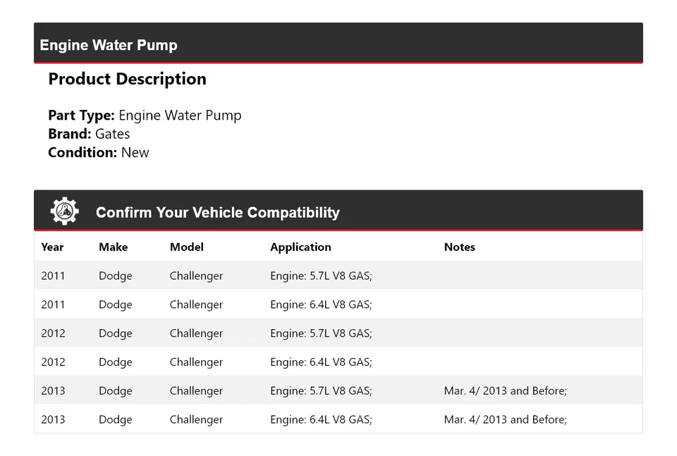 Ворота водяного насоса двигателя для Dodge Challenger 2011-2013 годов выпуска 2012 - Изображение 2 из 4