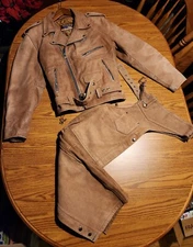 Schott Perfecto Style Tan Soft & Heavy Leather Jacket n Chaps Sz M-L,EUC w/Liner