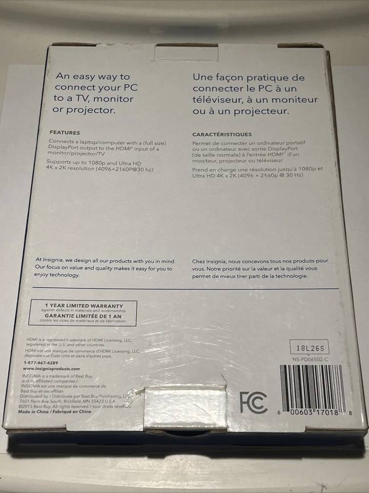 Insignia 1.8m (6 ft) Mini DisplayPort / Thunderbolt to 4K HDMI Cable NS-PD06512 - Image 2 of 2