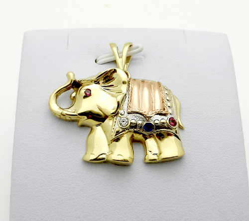 LUCKY Solid 14k Multi Tone Gold ELEPHANT Charm Pendant 10 grams - Picture 7 of 7