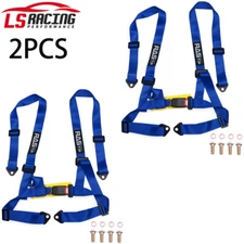 2x Universal Racing Belts Harness 4 Point 4PT Nylon Adjustable Blue
