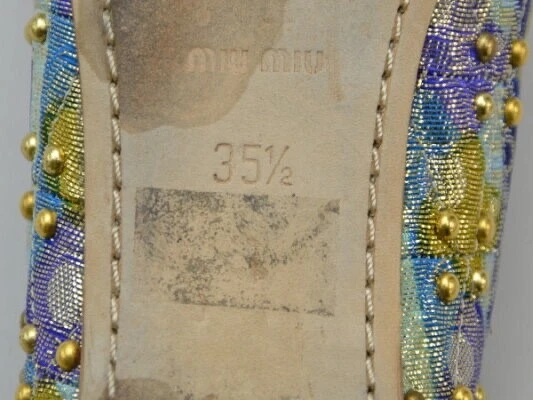Taglia 35 1 2 MIU MIU scarpe da ballo décolleté con borchie oro glitter multicolore 5F7631