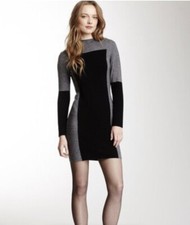 Lochleven Wool Cashmere Blend Colorblock High Neck Sweater Dress Black Gray Sz S