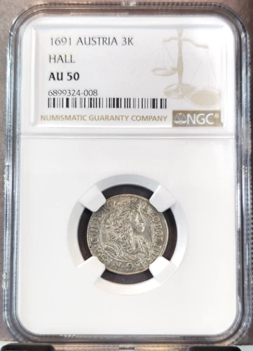 1691 AUSTRIA SILVER 3 KREUZER 3K LEOPOLD I HALL MINT NGC AU 50 GREAT COIN