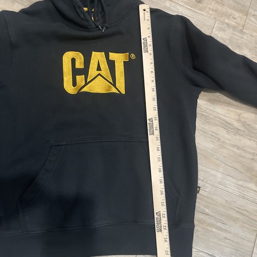 Caterpillar Hoodie Black Heavy Duty Sweater Yellow CAT Logo Mens Size Small - Picture 6 of 9