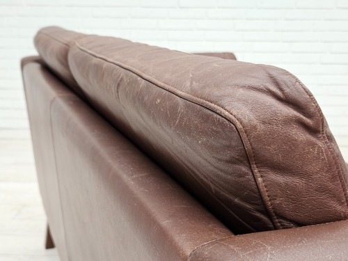 1970s, Danish 2-seater classic sofa, original brown leather. - Picture 10 of 18