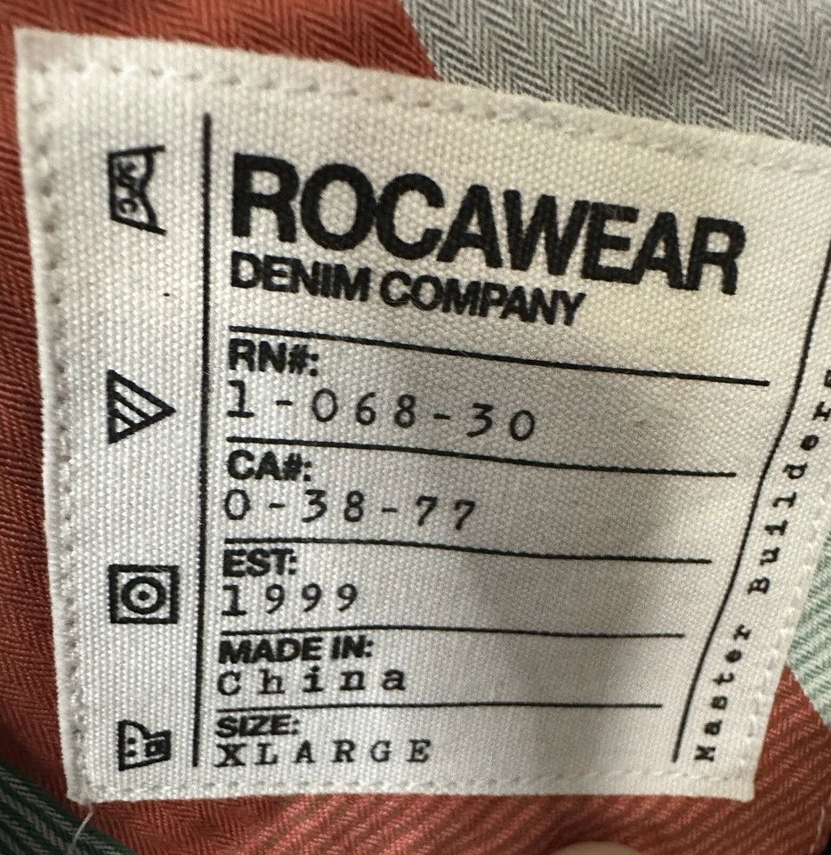 Camisa con botones Rocawear naranja picante manga larga a cuadros para hombre talla XL Foto 3 de 4