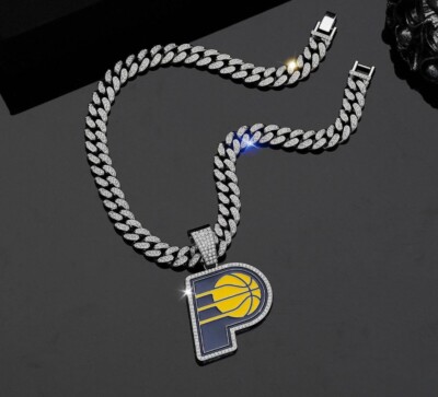 Indiana Pacers GEM NECKLACE Gold/Silver Bling Hip Hop Pendant & 24'' Chain