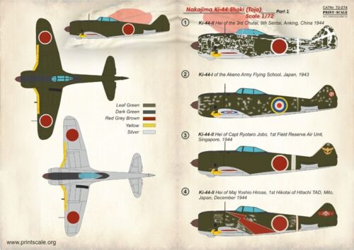 Print Scale 72-274 Waterslide Decal for airplane 1:72 Nakajima Ki-44 Tojo Part 1 - Bild 2 von 24