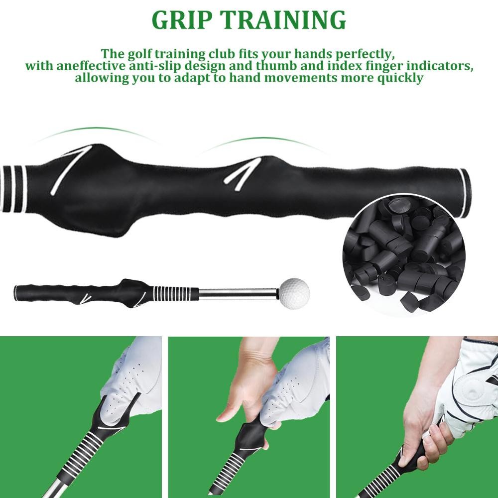 Retractable Golf Swing Aid w/Rhythm Click Sound Golf Grip Trainer Speed Trainin~