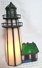Vtg Stained Glass Lighthouse Lamp Tiffany Style *Works* 8" tall Nautical VGC 58L