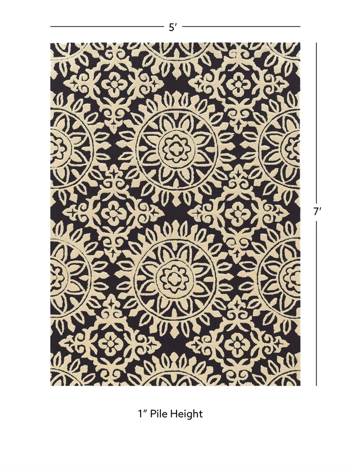 Linon Trio Melinda Hand Tufted Polyester 5'x7' Area Rug in Navy - Image 4 of 4