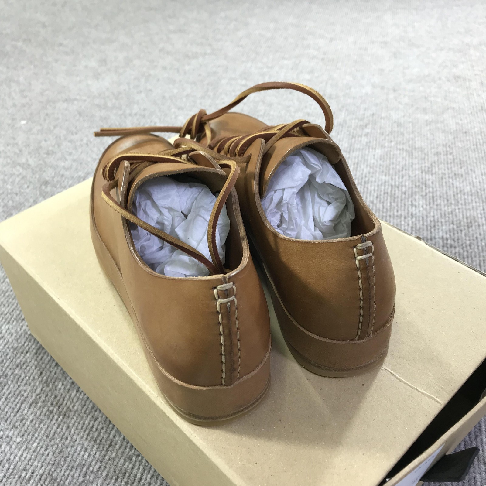 SAOLA Scarpe basse Feit cucite a mano uomo taglia 38 pelle marrone semi cordovan suola vibram rare