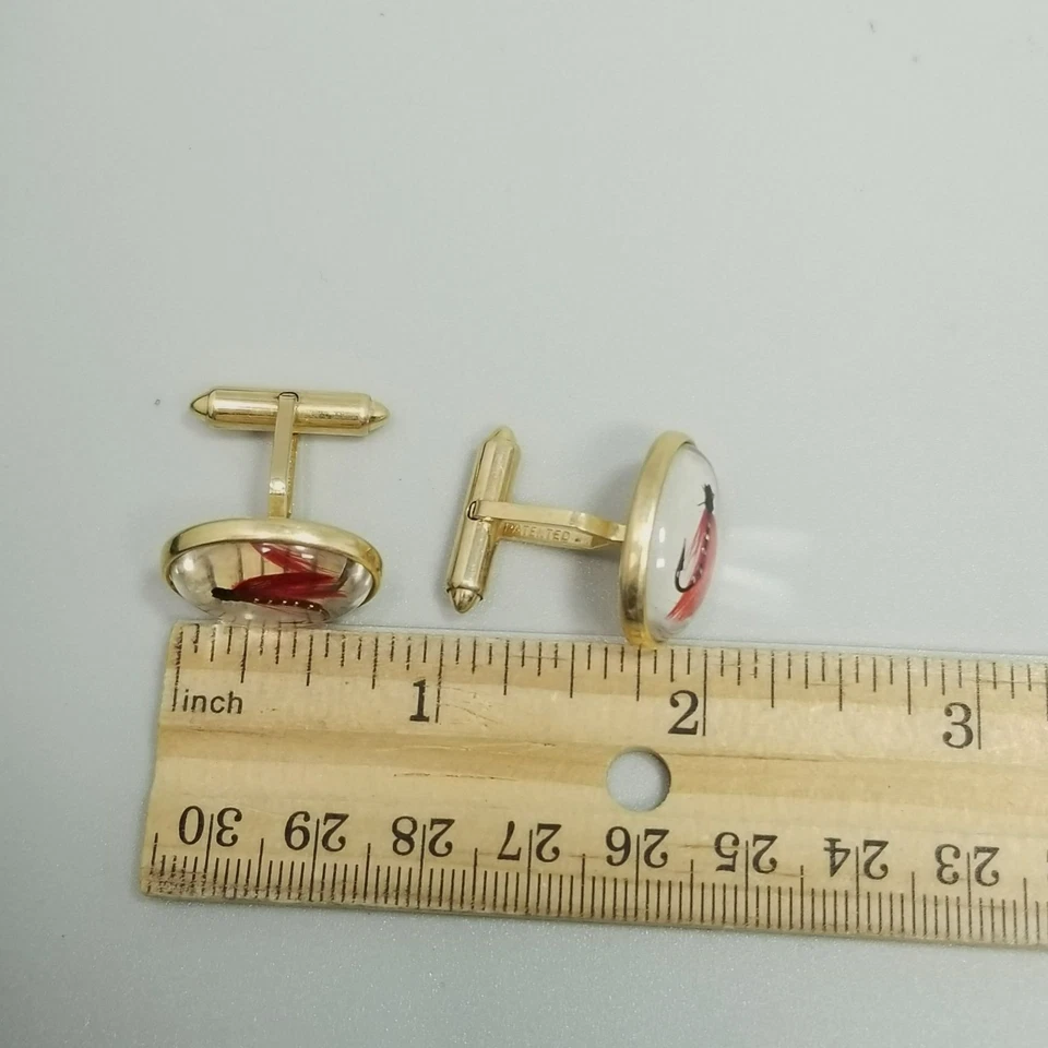 Vintage Krementz Fly Fishing Cuff Links Real Mini Hooks Encased In Resin - Image 2 of 4