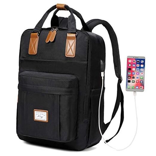 Stylish Unisex 15.6 Inch Laptop Backpack with USB Charging Port in Black-image