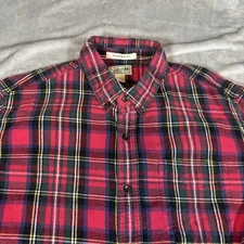 Vintage LL Bean Shirt Mens size Large Plaid Red Flannel Cotton Long Sleeve