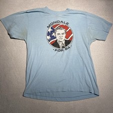 Vintage 80s Made in USA Mondale for President T-Shirt Mens XL Blue Single Stitch