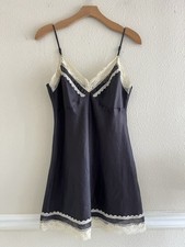 Victoria  s Secret Angels 2008 Satin Slip Dress Sz M Black Laced Y2K Coquette