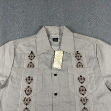 Romani Mens Embroidered Guayabera Camp Shirt Cuban Short Sleeve S NWT