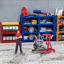 1/64 Diorama Diecast Car Garage Engine Hanger Model Repair Display Accessory Toy