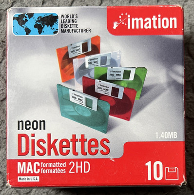 NEW 10-Pack Imation Neon Floppy Diskettes MAC-formatted 2HD 1.40MB