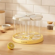 Rotating Grain Container Hinged Lid Lids 6-Compartment Grain Dispenser Clear