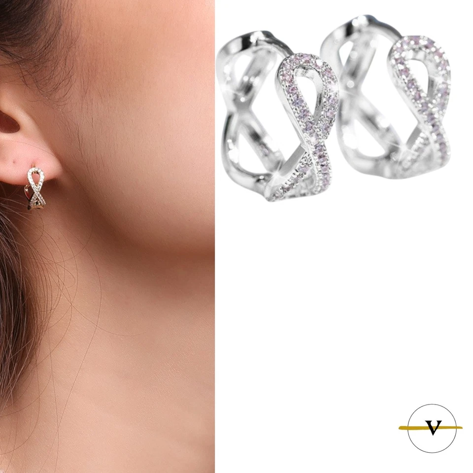 ORECCHINI DONNA ARGENTO 925 RODIATO A FORMA DI DOPPIO INFINITO CON ZIRCONI - Immagine 3 di 4