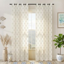 Beige Curtains for Living Room,French Country Sheer Linen Boho Floral Pattern...