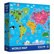 100 Piece World Map Jigsaw Puzzle For Kids USA Globe Geography Educational