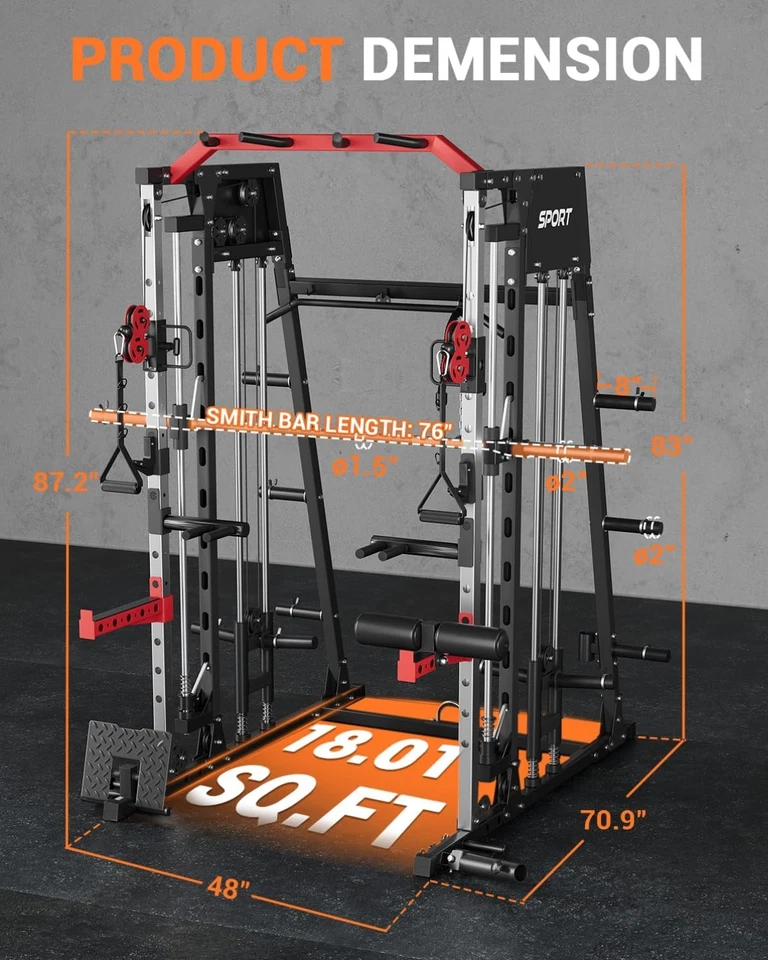 Máquina Smith 9 en 1, bastidor de jaula eléctrica de alta resistencia de 2200 lb con sistema de doble polea Foto 2 de 4