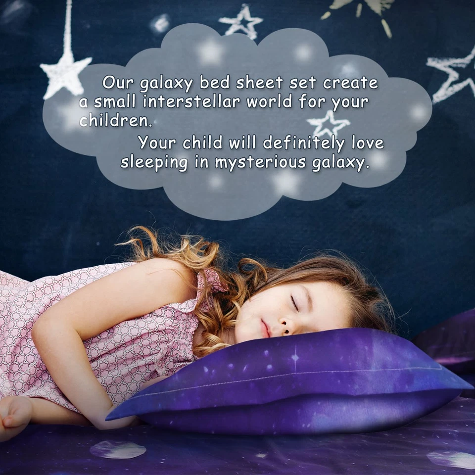 Juego de sábanas 4 piezas Galaxy Juego de sábanas suaves con fundas de almohada púrpura Foto 4 de 4